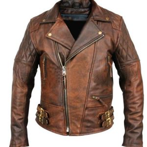 Brando Classic Diamond Brown Leather Biker Jacket