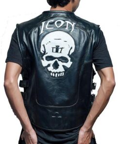 Skull Motorcycle Black Leather Vest