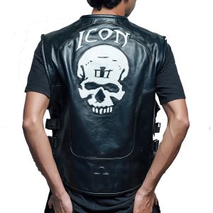 Skull Motorcycle Black Leather Vest