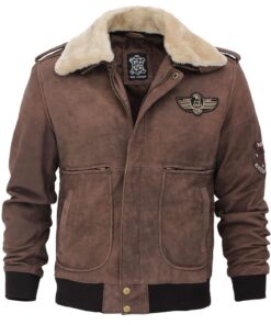 Brown Flying Bomber Faux Shearling Leather Jacket