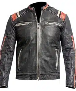 Biker Cafe Racer Distressed Black Leather Jacket