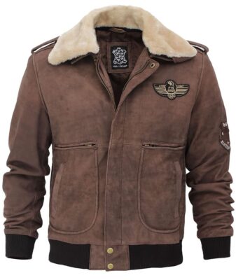 Men's Brown Flying Bomber Faux Shearling Leather Jacket