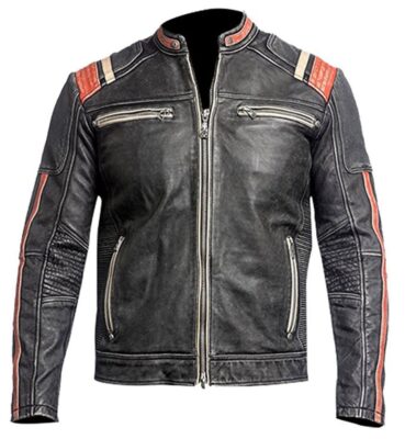 Biker Cafe Racer Distressed Black Leather Jacket